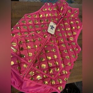 Simply Southern women’s size M pink and gold elephant puffer vest NWT